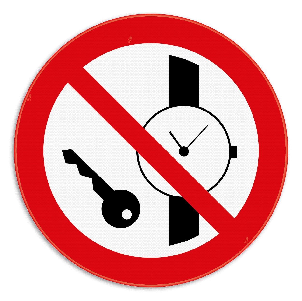 Verbodsbord - Metalen voorwerpen zoals horloges verboden - pictogram P008