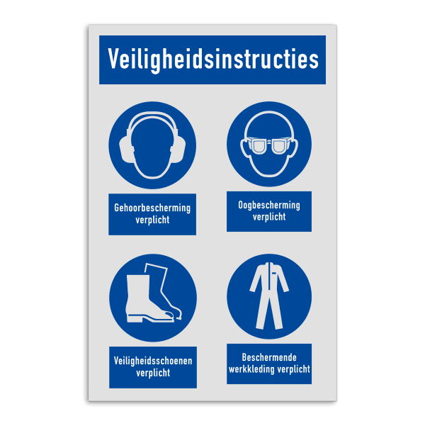 Veiligheidsbord met symbolen beschermende kledij