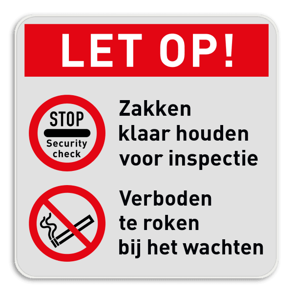 Verbodsbord - security check + verboden te roken