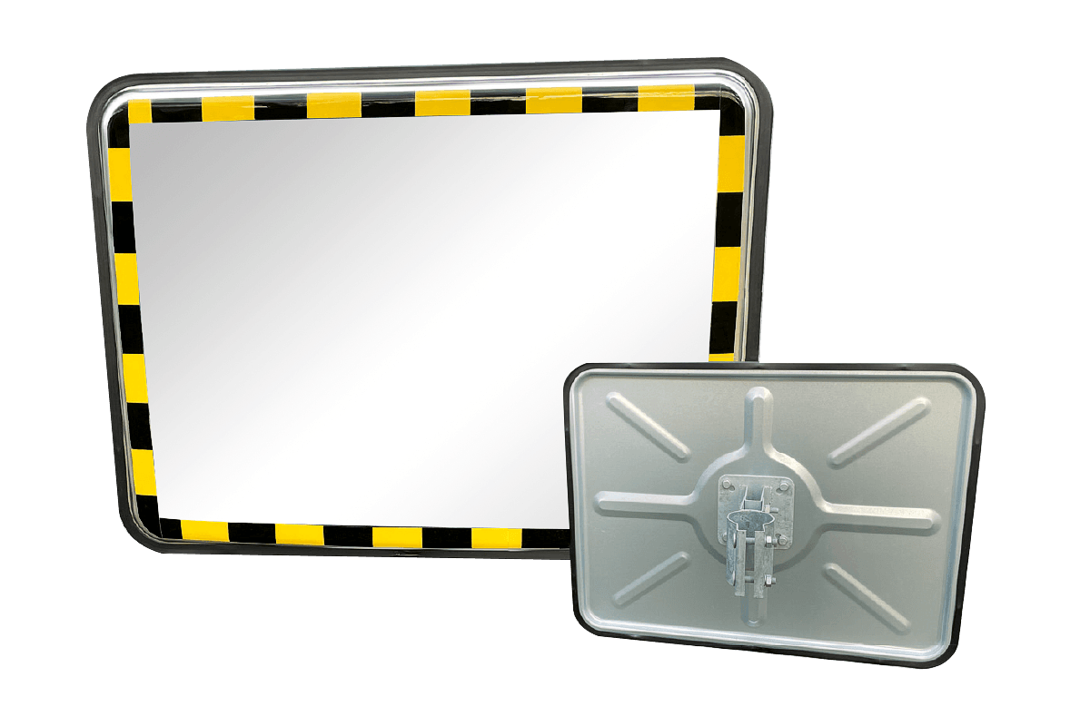 Veiligheidsspiegel RVS geel/zwart - 600x450mm + beugelset Ø48-90mm