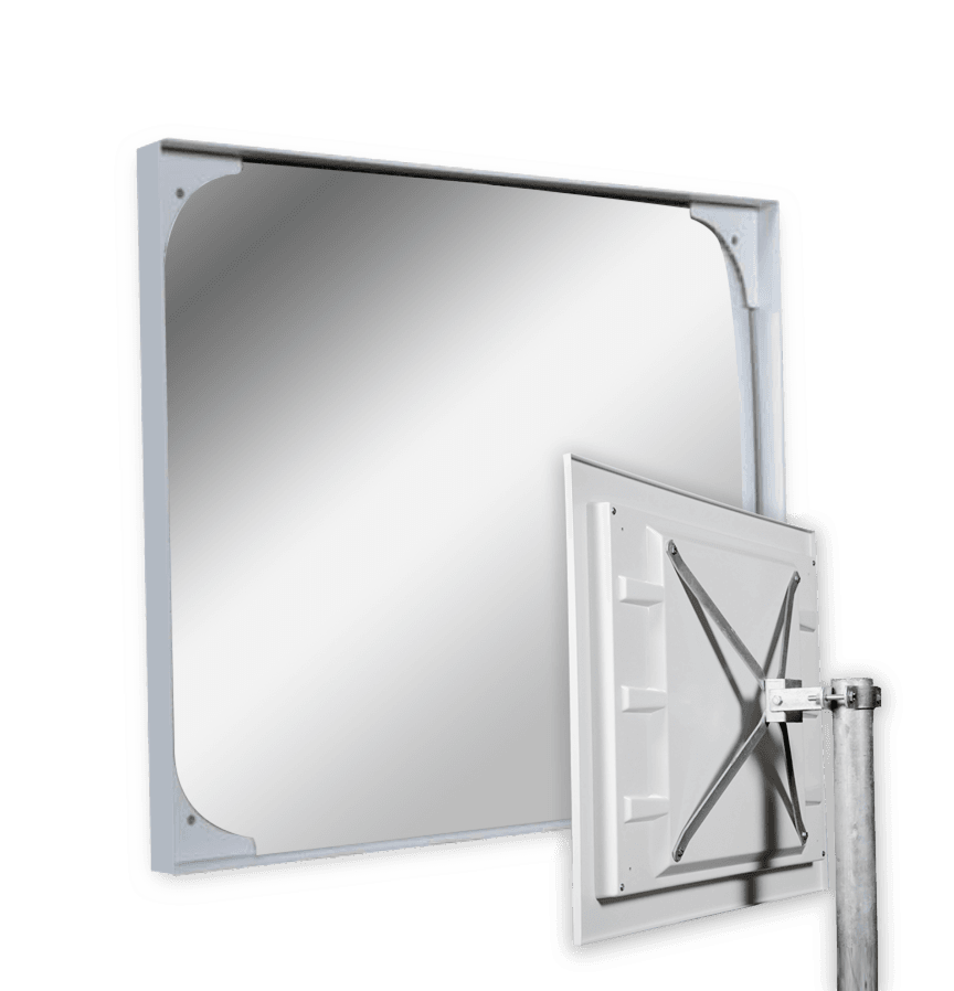 Miroir industriel rectangulaire 800 x 600 mm en acrylique ou polycarbonate avec support Ø48-90 mm