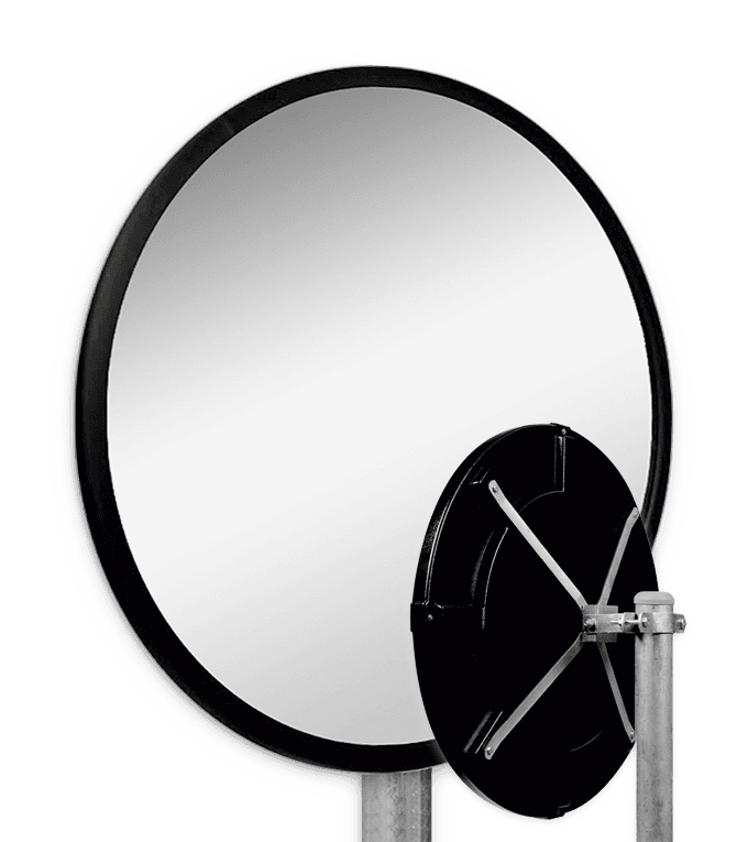 Miroir industriel rond Ø800 mm en acrylique ou polycarbonate avec support Ø48-90 mm