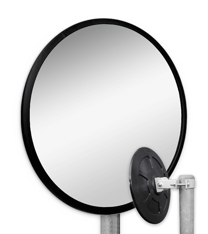 Miroir industriel rond Ø300 mm en acrylique ou polycarbonate avec support Ø48-90 mm