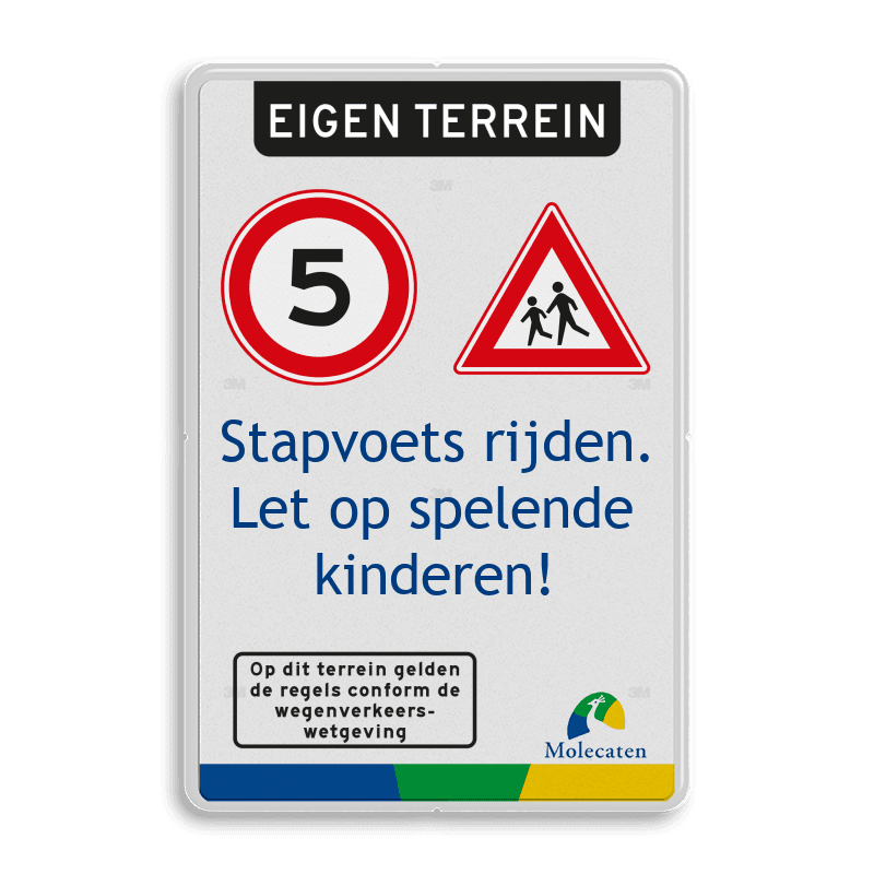 Bord stapvoets rijden + spelende kinderen - huisstijl Molecaten