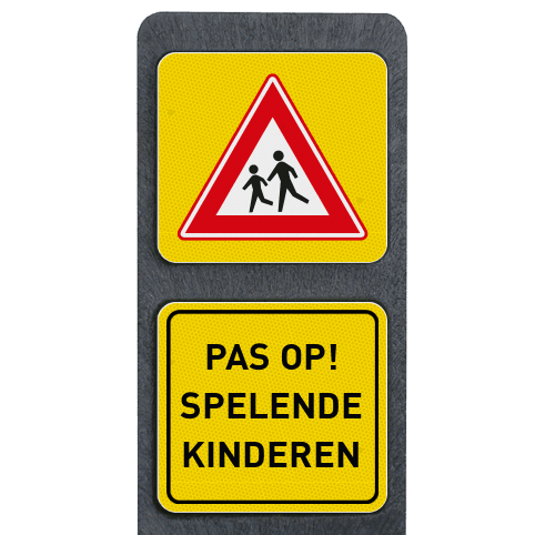 Verzwaarde bermpaal met 2 borden symbool/tekst