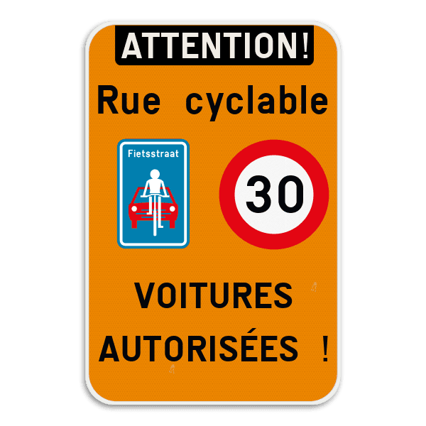 Panneau combiné - Route réservé aux vélos - Les voitures sont autorisées
