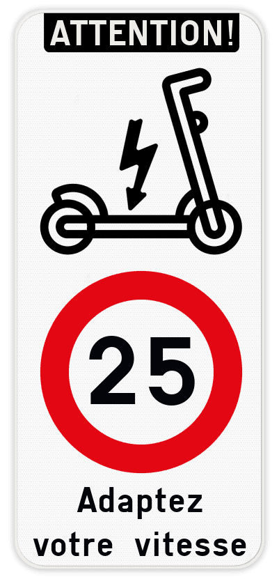 Panneau combiné - Trottinette - Limitation de vitesse
