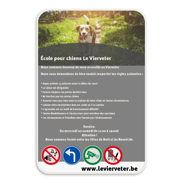 École pour chiens Le Verveter avec votre texte + pictogramme
