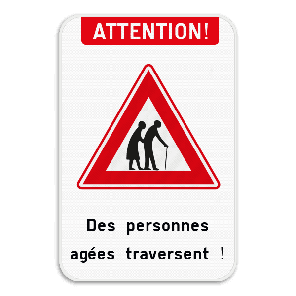 Panneau d'information - Des personnes agées traversent