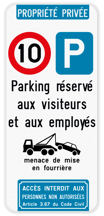 Panneau de stationnement parking privé C43-E9 + texte personnalisé