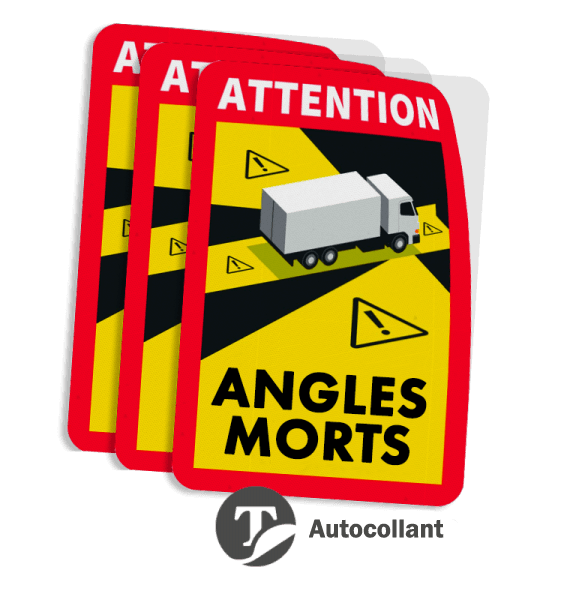 Autocollant réfléchissant ANGLES MORTS obligatoire pour camion - 170 x 250 mm - kit de 3 pièces