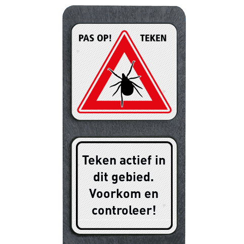 Verzwaarde bermpaal met twee borden waarschuwing Teken