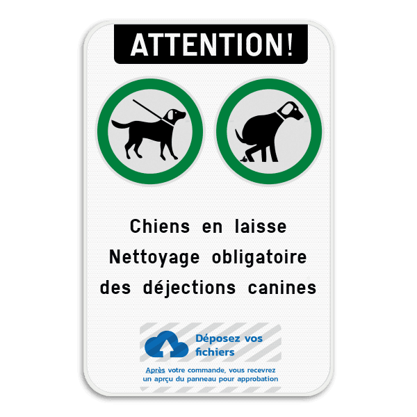 Panneau chien personnalisable – 2 pictogrammes, texte et logo