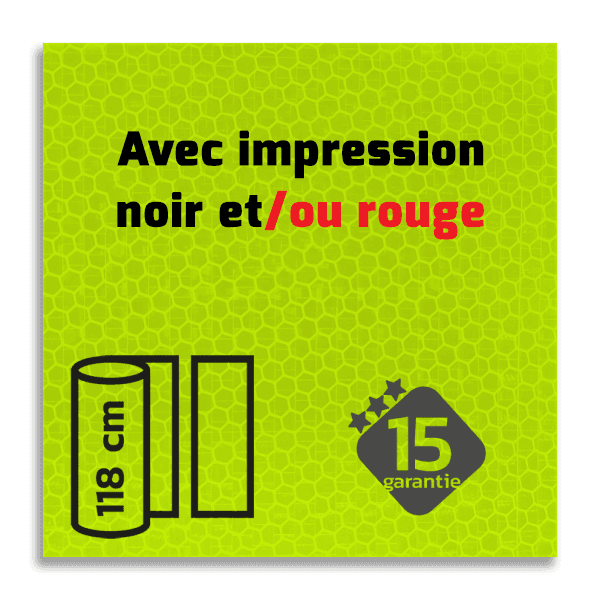 Classe 3 - Film réfléchissant jaune-vert fluo imprimé noir/rouge T-7513 - sur mesure