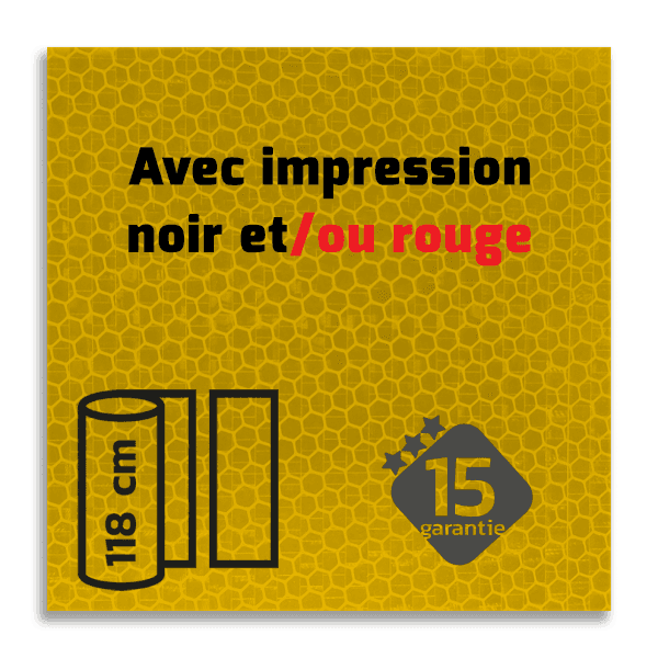 Film réfléchissant jaune avec impression noir/rouge de classe 3 | T-7501-B