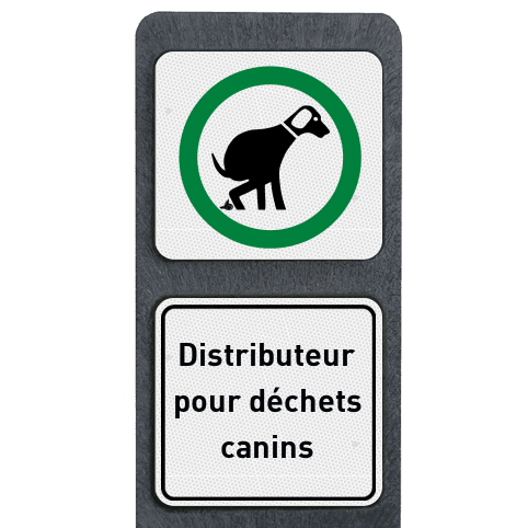 Poteau de délimitation autoportant avec 2 panneaux en aluminium - distributeur pour déchets canins