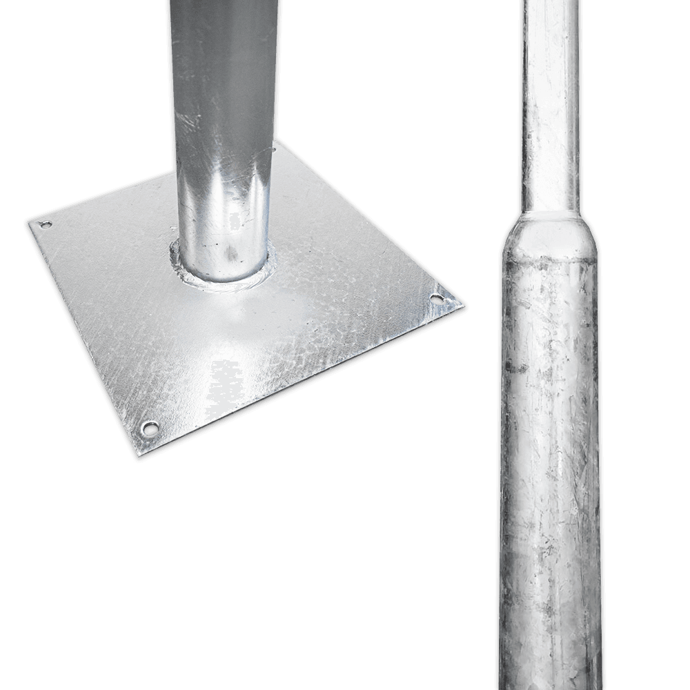 Flespaal staal verzinkt 2,8 meter, bodemplaat 280x280x8mm incl. 4 gaten