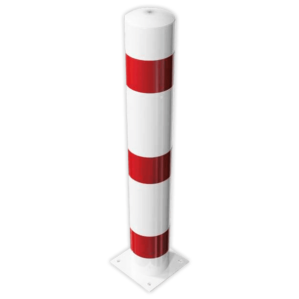 Rampaal Ø152x1000mm met vaste voetplaat - wit/rood of verzinkt
