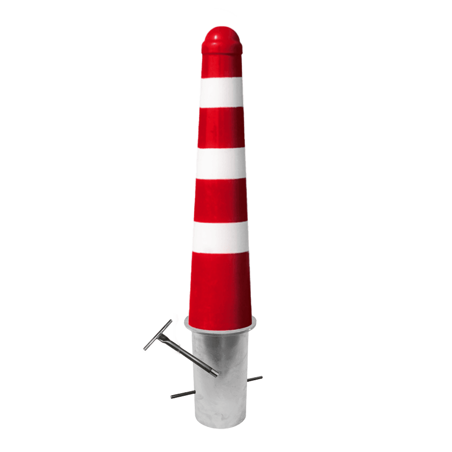 Conische afzetpaal - rood/wit - Ø164x750mm uitneembaar met grondstuk