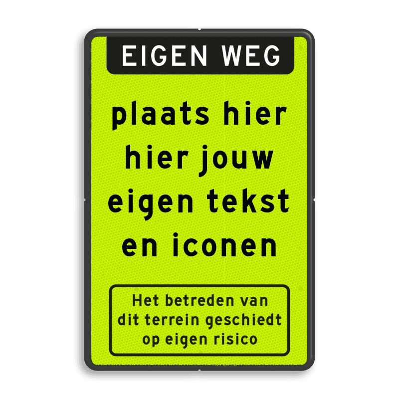 Bord let op blauw/wit - eigen tekst en pictogram - fluorescerend