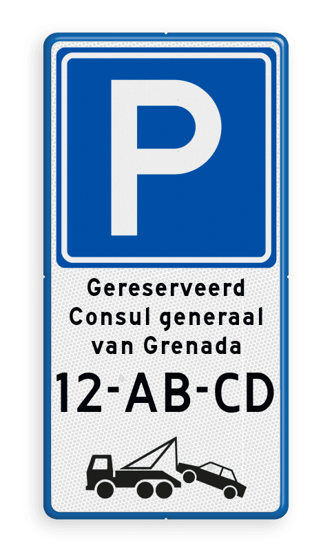 Parkeerbord met tekst gereserveerd en kenteken