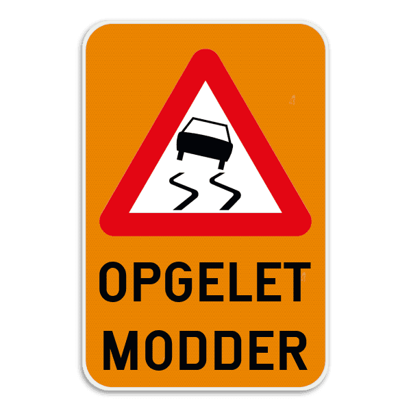 Verkeersbord - Opgelet modder