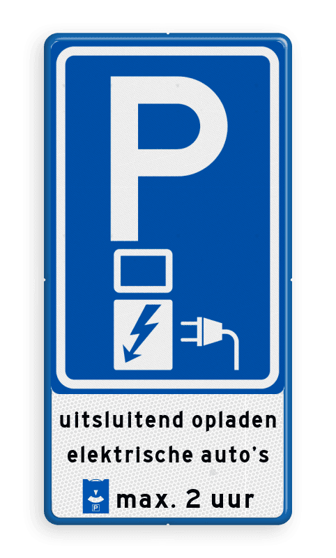Verkeersbord laadpaal + tekst en parkeerschijf