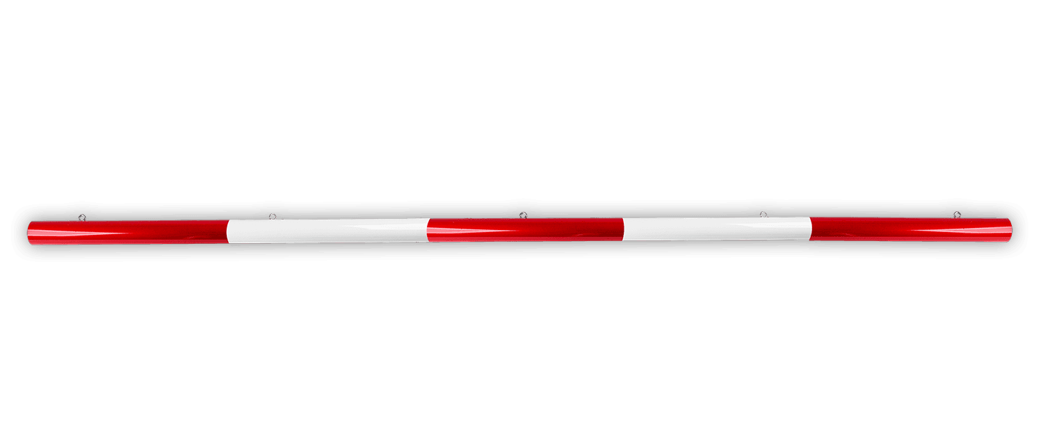 Limiteur de hauteur rouge/blanc avec œillets de suspension – Tube acier Ø60 mm
