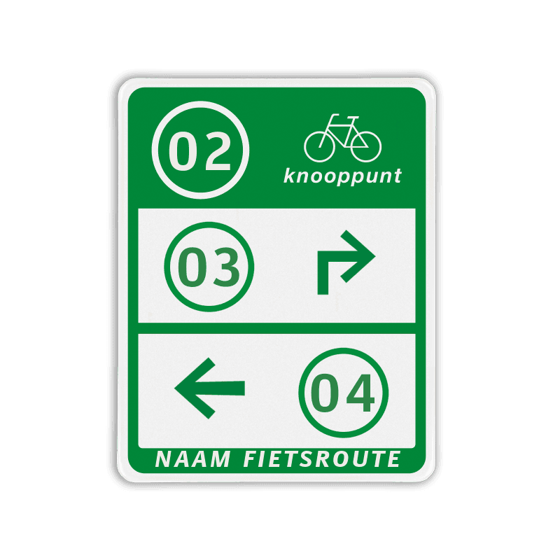 Fietsknooppunt routebord met knooppunt en 2 verwijzingen - 300x380mm