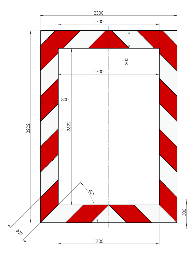 Kaderrand NL 2300x3222x300mm rood/wit Silca/VPD | Klasse 3