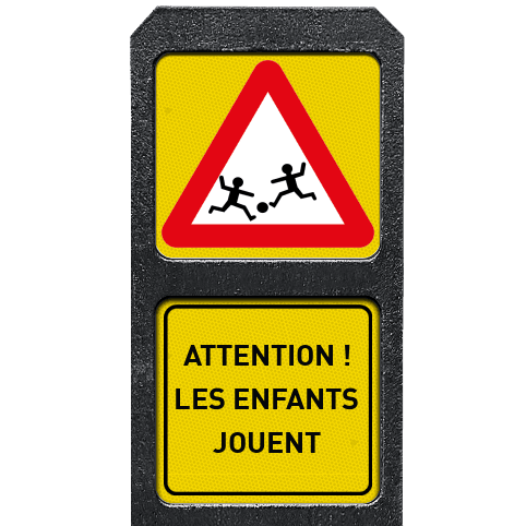 Poteau routier lesté avec 2 panneaux - Symbole/texte