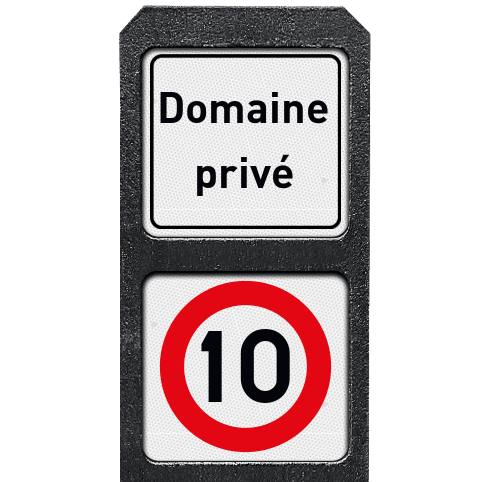 Poteau routier lesté avec 2 panneaux - Texte/symbole