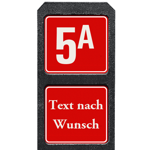 Pfosten aus Recyclingkunststoff mit 1 reflektierender Hausnummern und text nach Wunsch