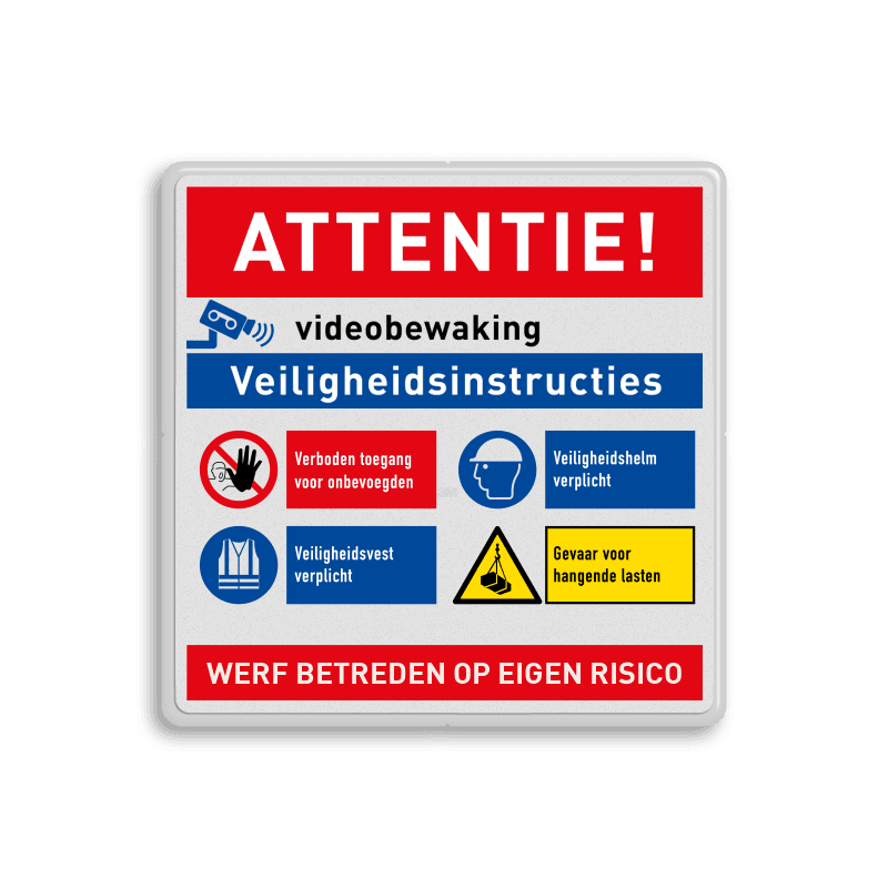 Werfbord voor bouwplaats of bouwterrein met 4 Veiligheidsinstructies