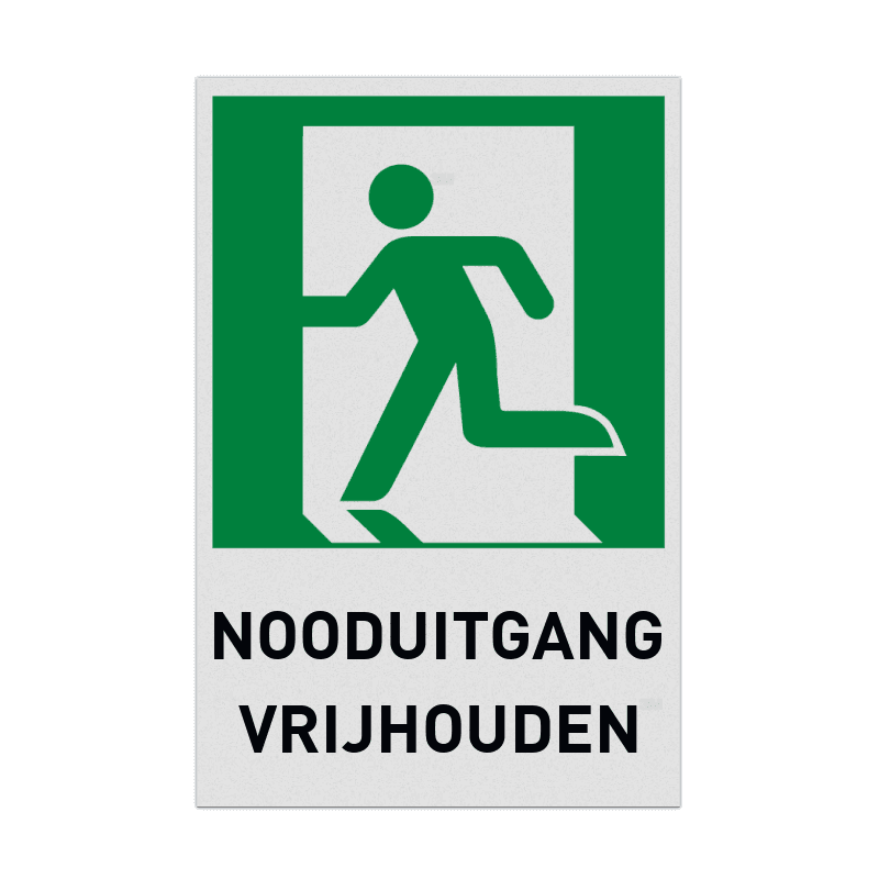 Bord nooduitgang met tekst nooduitgang vrijhouden - reflecterend
