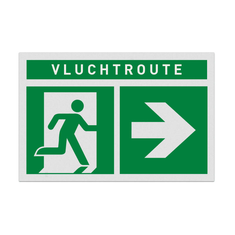 Vluchtroute BHV bord met tekst en pijl rechts