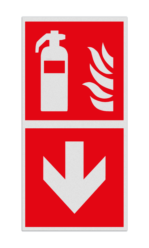 Brand bord met pictogram Blusapparaat en pijl