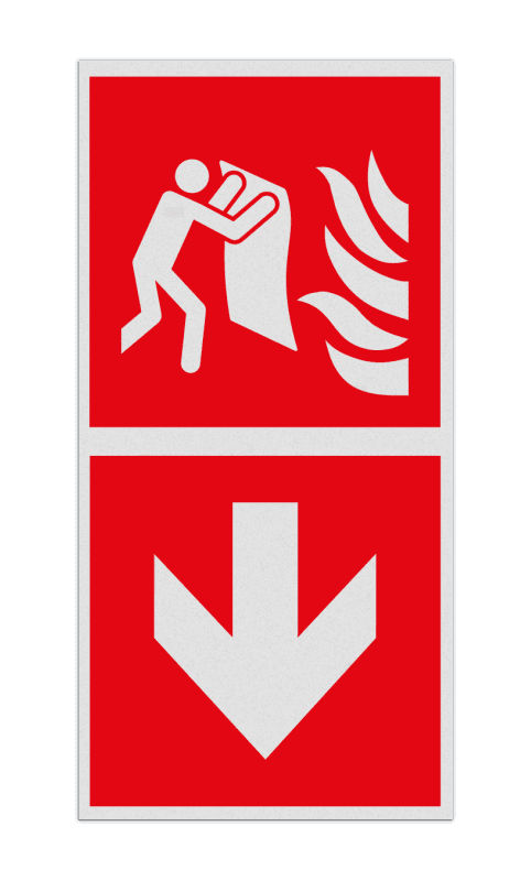 Brand bord met pictogram Brandblusdeken en pijl