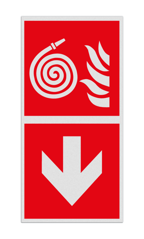 Brand bord met pictogram Niet aangesloten brandslang en pijl