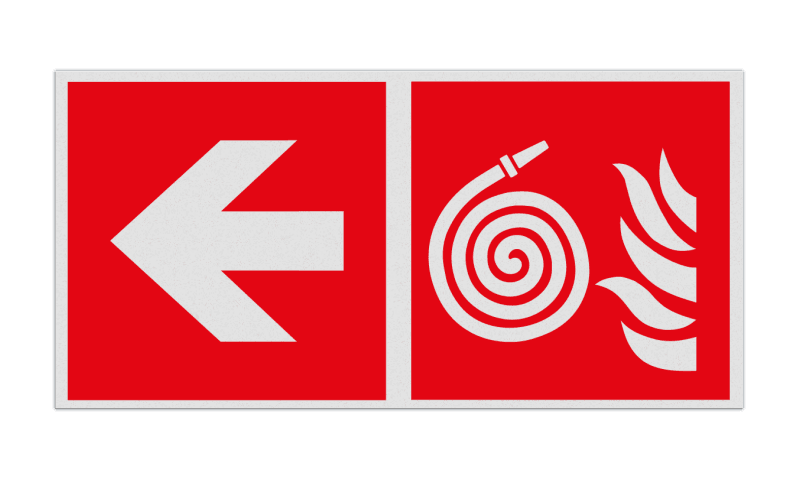 Brand bord met pictogram en pijl Niet aangesloten brandslang