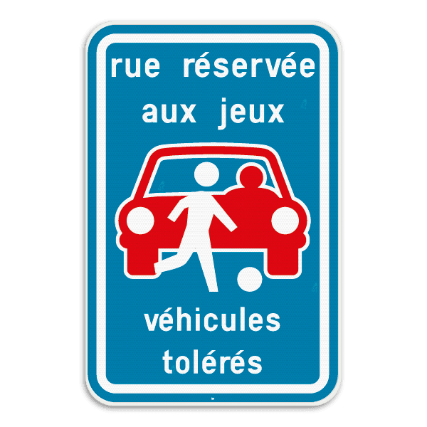 Panneau d'informaion - Rue réservée aux jeux - Véhicules autorisés