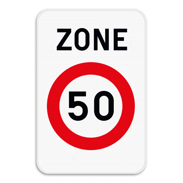 Zonebord SB250 ZC43 – Begin snelheidszone met snelheidsbeperking