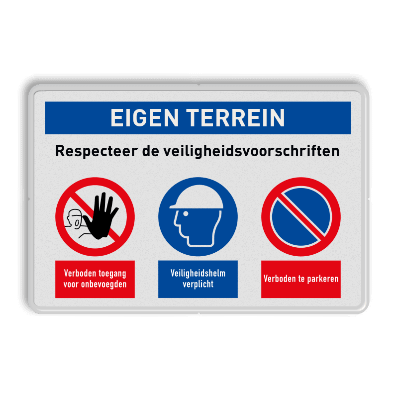 Veiligheidsbord voor eigen terrein met 3 pictogrammen