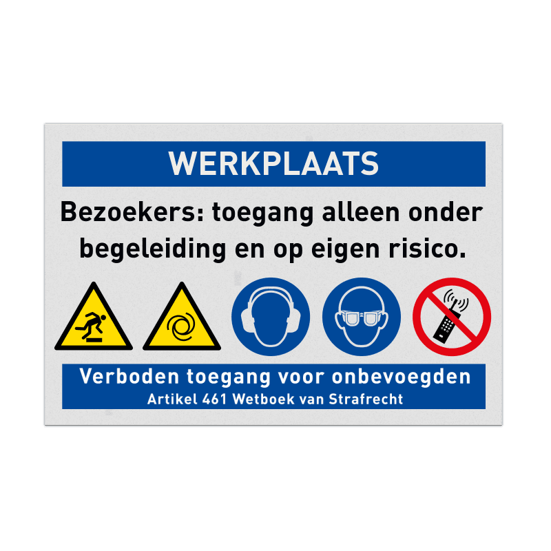 Veiligheidsbord voor werkplaats met 5 PBM pictogrammen