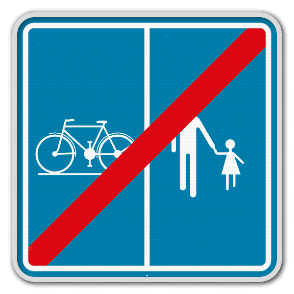 Panneau G2000 - F101b - Fin du chemin réservé à la circulation des piétons, cyclistes et cavaliers avec l’indication de la partie du chemin qui est affectée aux différentes catégories d’usagers