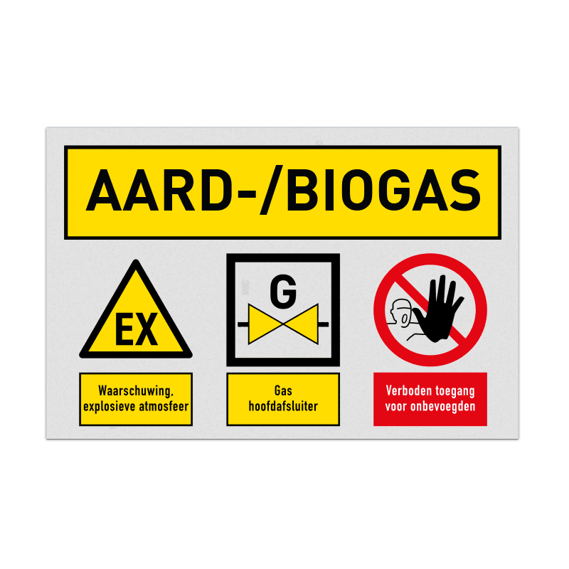 Veiligheidsbord voor ruimte met aardgas of biogas
