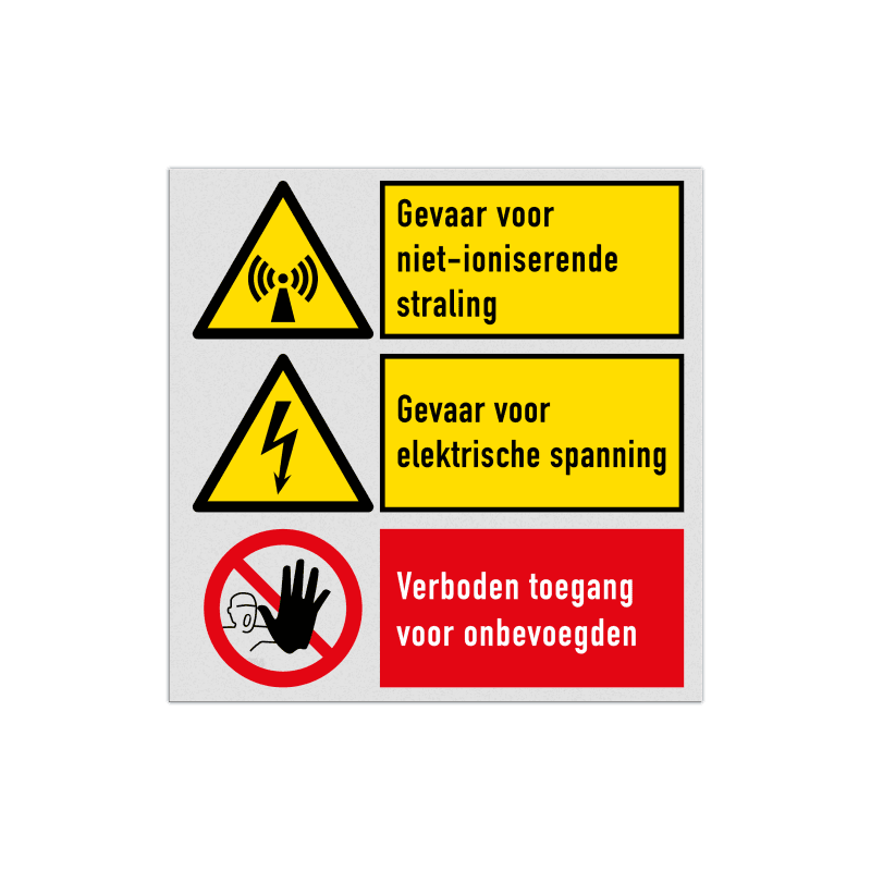 Veiligheidsbord waarschuwing elektrische spanning en niet-ioniserende straling