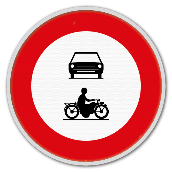 Panneau G2000 - C5 - C7 - Accès interdit aux conducteurs de véhicules à moteur à plus de deux roues et motocyclettes