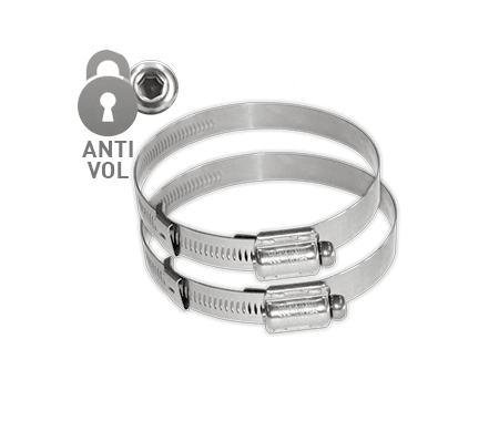 Collier de serrage en acier inoxydable - Anti-vol tam-torque - Diamètre variable (jeu de 2 pièces)