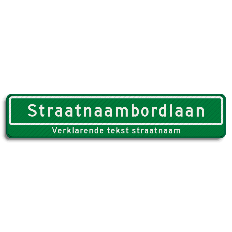 Straatnaambord groen met 18 karakters 1000x200 mm + ondertekst NEN 1772
